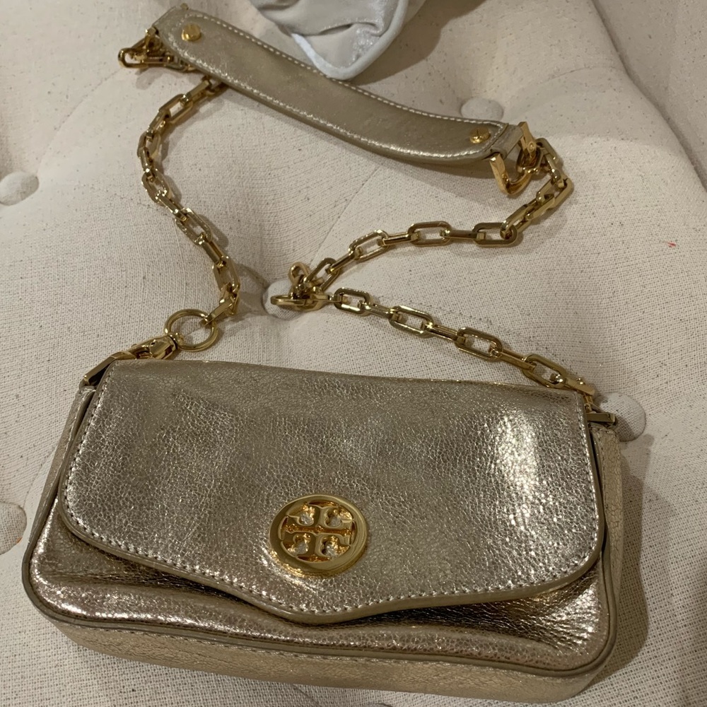Tory Burch Gold Metallic Leather Crossbody Bag